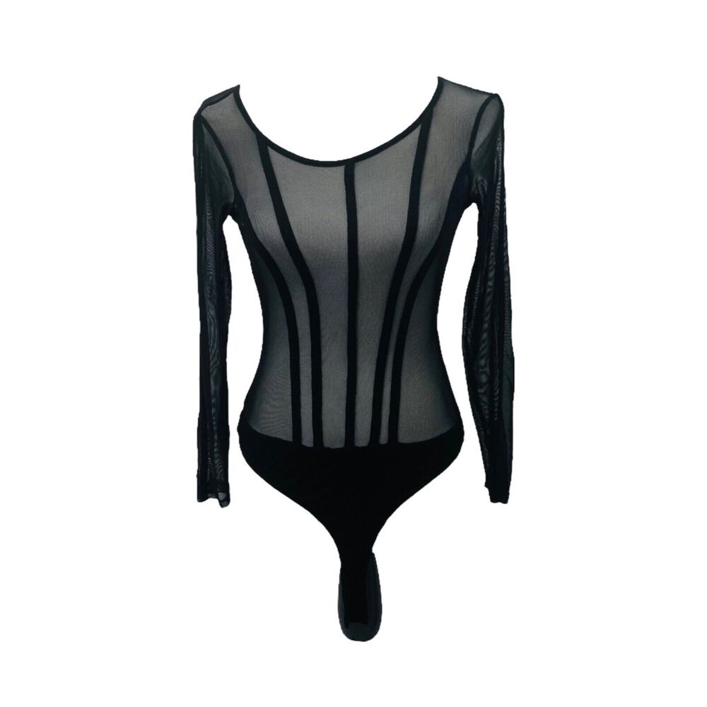 Charlotte Russe Women's One-Piece Black Mesh Long Sleeve Size Small